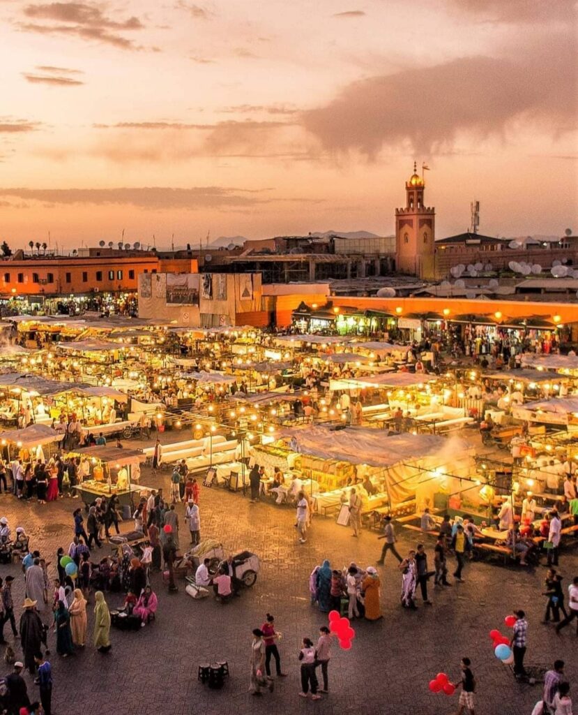 Jamaa El Fna, tramonto, sunset, moroccan sunset, Jamaa El fna tramonto, medina, moroccan cafè, souk